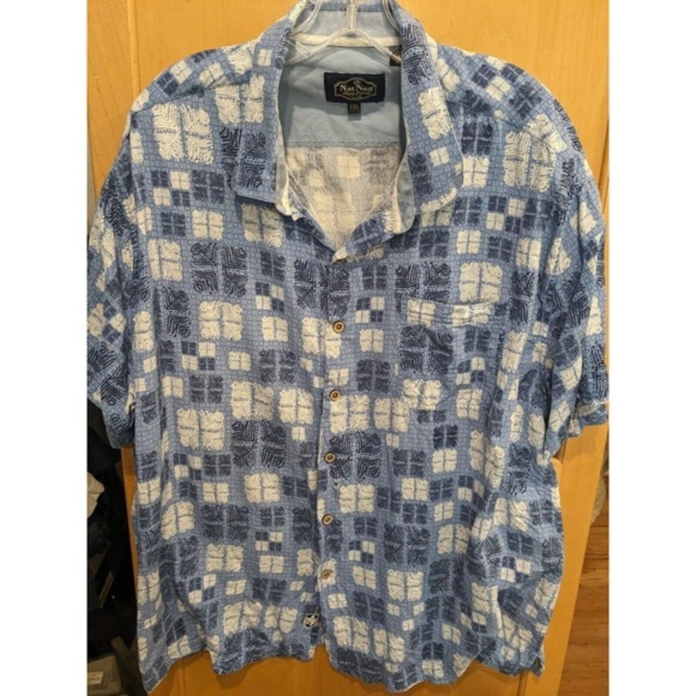 Nat Nast Shirt Mens Medium Off White Button Down Silk blend Originals‎ logo